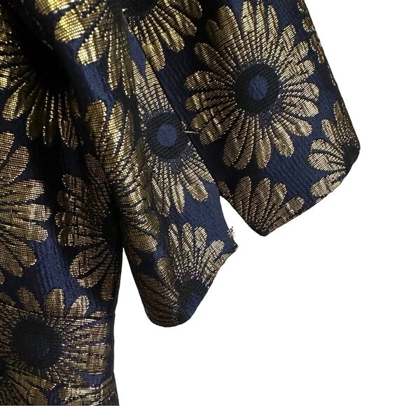 Boden Beatrice Navy Blue and Gold Floral Brocade Short Sleeve A Line Dress - Picture 5 of 8
